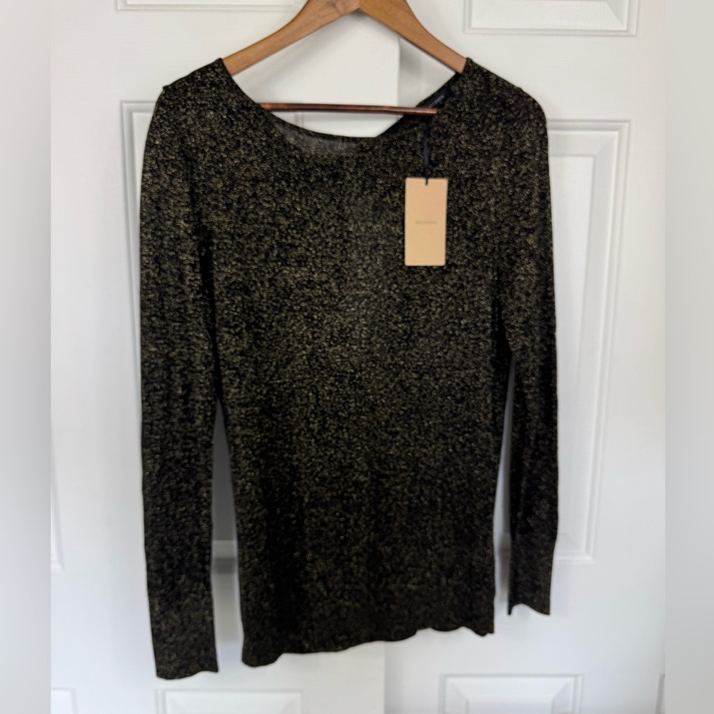 NWT Halogen Viscose Blend Open Back Black & Gold Metallic Sweater Women’s Size M